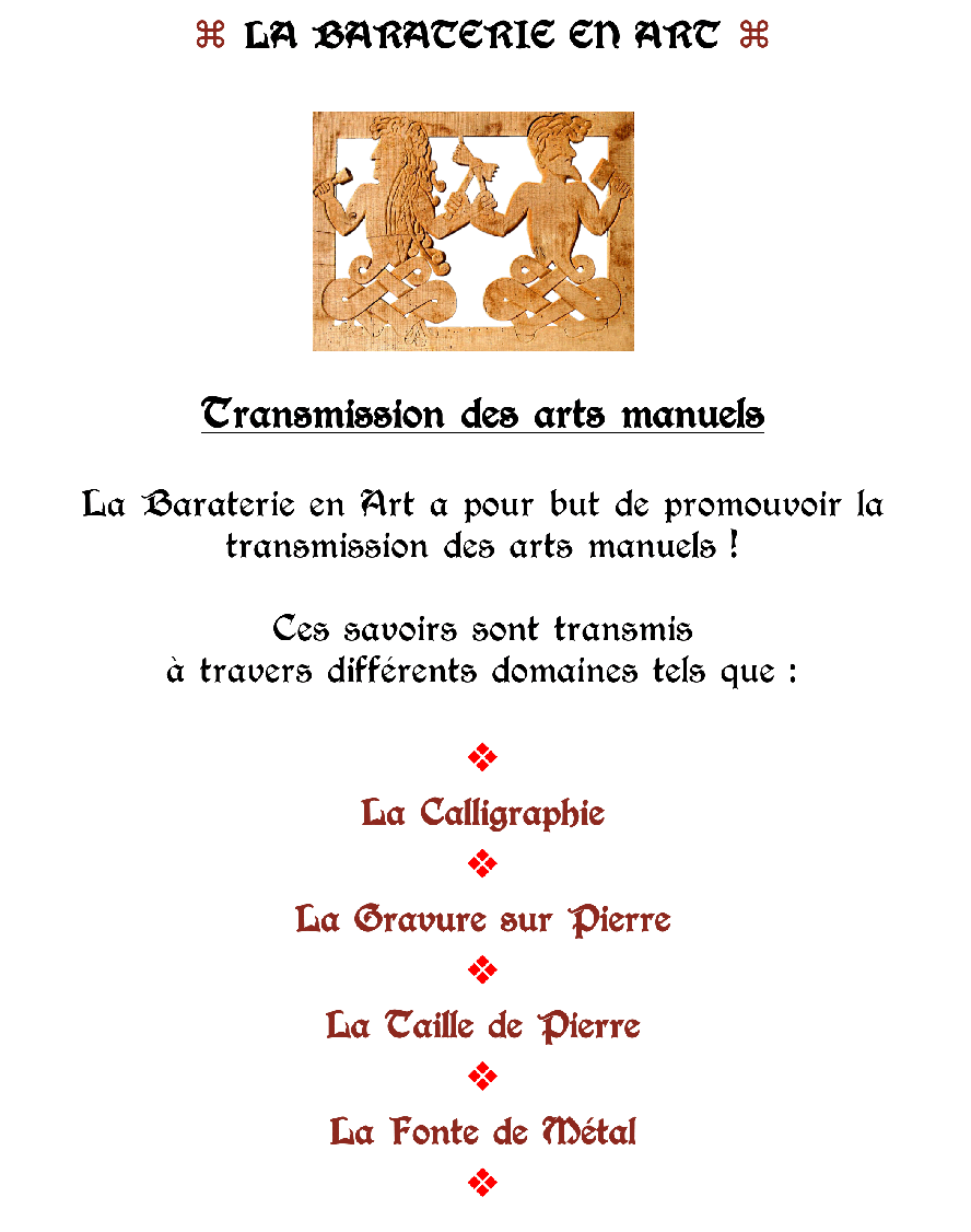 Médiévales, écoles, centres de loisirs, communautés de communes, projets pédagogiques, collaboration artistique, Provins, Sagonne, Brignoles, Mehun-sur-Yèvre, Saint-Maur-les-Fossés, Orléans, Chinon, Vincennes, Reims, Bayeux, Toul, Saint-Quentin, Domrémy-la-pucelle, Château de Thil, Lignières-en-Berry, Venesmes, Châteauneuf-sur-Cher, Saint-Martin-d'Auxinie, Mehun-sur-Yèvre, Plaimpied-Givaudins, Sainte-Thorette, Levet, Venesmes, Palais Jacques Cœur, Service Patrimoine ville de Bourges, Château de Langeais, Site Arkeos à Douai, Association des Forges de la Brume, Association pour l'Histoire vivante (ApHv), Comité Olympique du Cher, Cher Emploi Animation, Berry Grand Sud, Compagnie du Paladin, Franck Lemort, Le Rêve de l'Aborigêne, Œuvrages de Lo-Di-C, Atelier-du-Chateau, Arnon Boischaut Cher